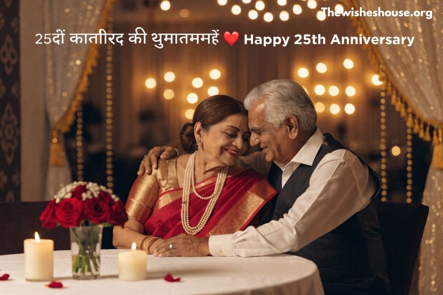 25th Anniversary Wishes in Hindi and English with a beautiful bilingual anniversary message