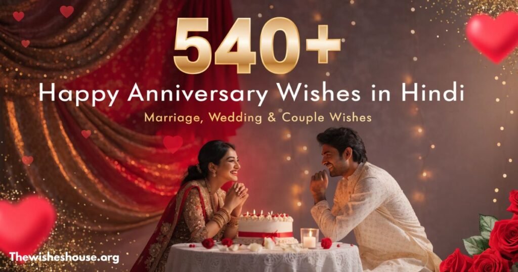 540+ Happy Anniversary Wishes in Hindi feature image for marriage, wedding and couple wishes