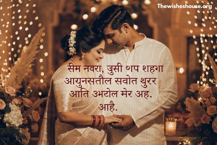 Best Anniversary Wishes in Marathi for Husband image featuring a heartfelt Marathi anniversary wish with a romantic husband and wife celebrating together.