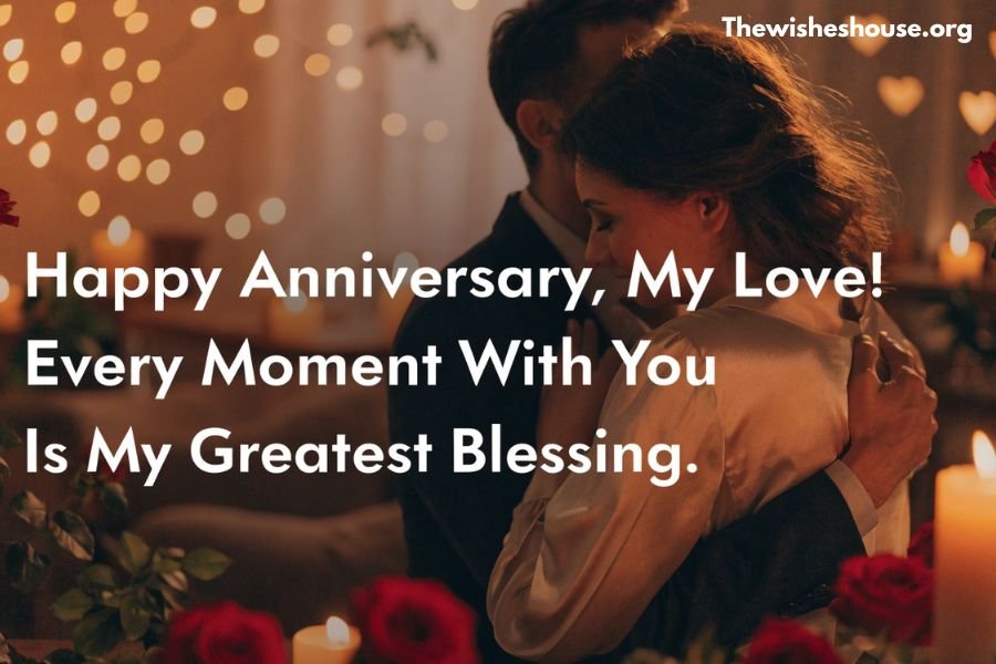 Best happy anniversary wishes for wife with a romantic anniversary message on a beautiful couple background.
