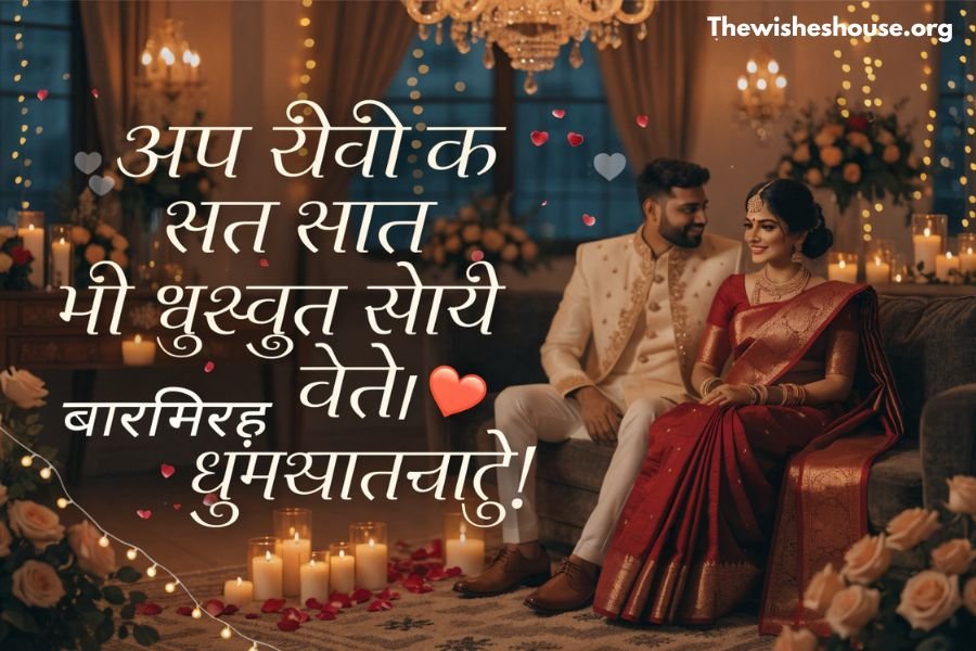 Best Happy Anniversary Wishes in Hindi image featuring a romantic Indian couple with a beautiful Hindi anniversary wish