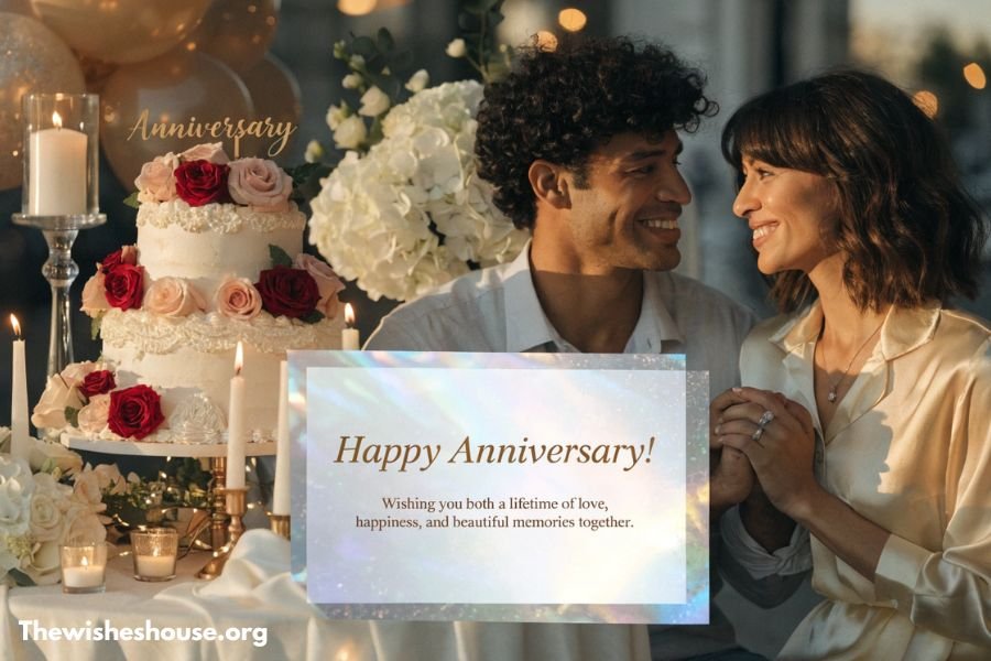 Best Happy Anniversary Wishes Best Happy Anniversary Wishes image with a romantic couple celebrating their wedding anniversary and a heartfelt anniversary wish