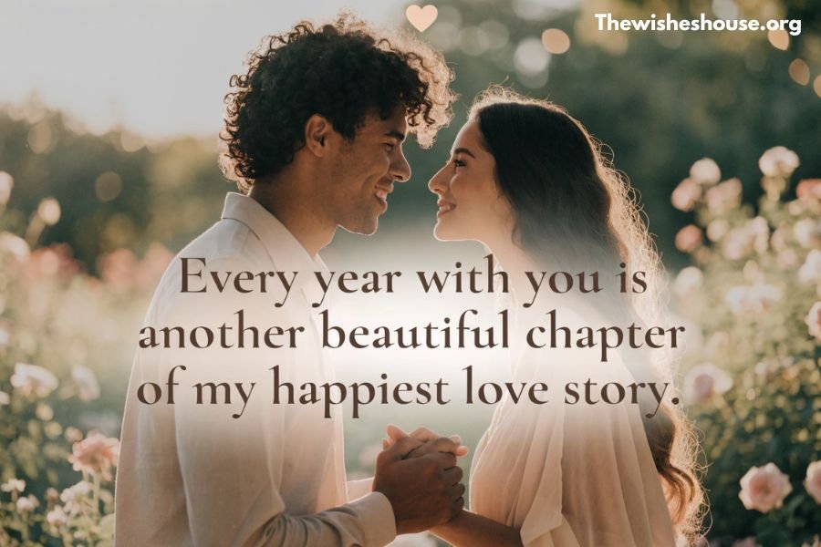 Best heart touching anniversary wishes for wife image with a romantic couple and heartfelt anniversary quote.