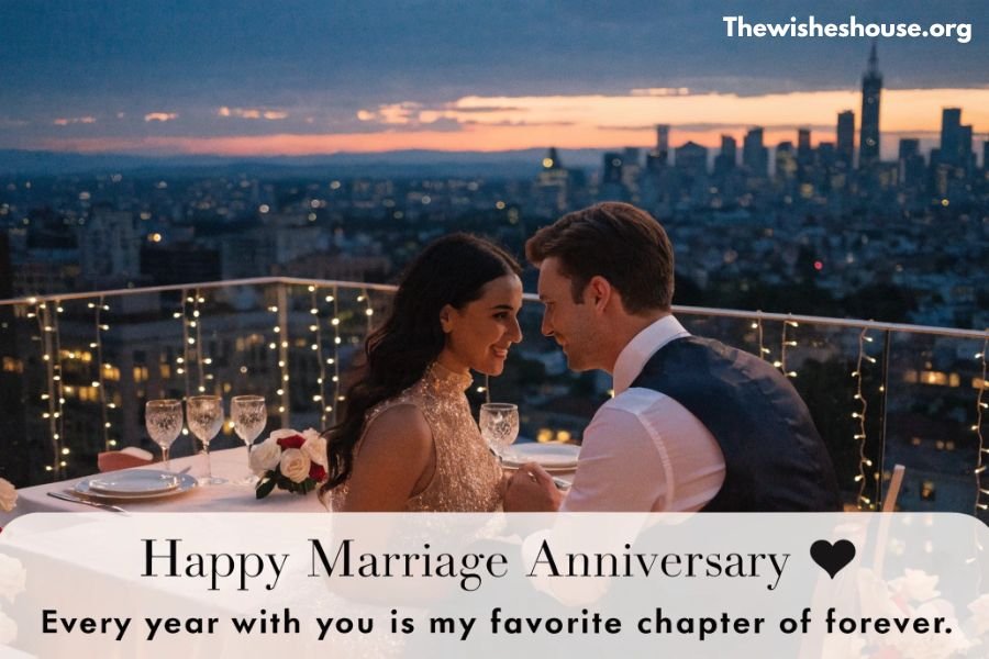 Best Marriage Anniversary Wishes for Husband Best Marriage Anniversary Wishes for Husband image with a romantic rooftop anniversary dinner