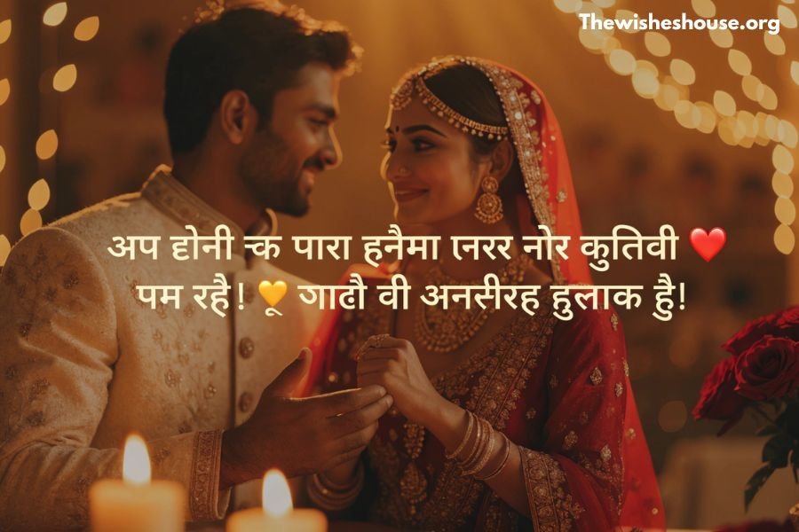 Best Marriage Anniversary Wishes in Hindi image featuring a romantic Indian couple with a heartfelt anniversary wish