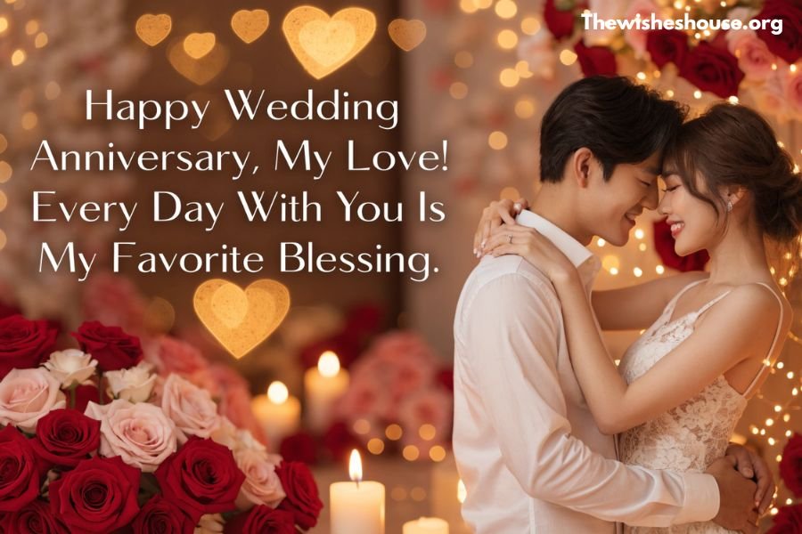 Best wedding anniversary wishes for wife with a romantic anniversary message and loving married couple.