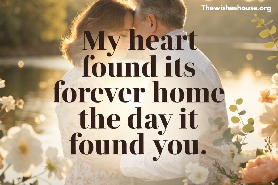 Deep heart touching anniversary wishes for wife image featuring a loving married couple with an emotional anniversary quote.