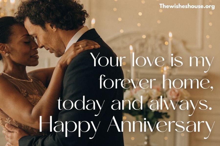 Emotional anniversary wish for wife with a loving couple celebrating their wedding anniversary together