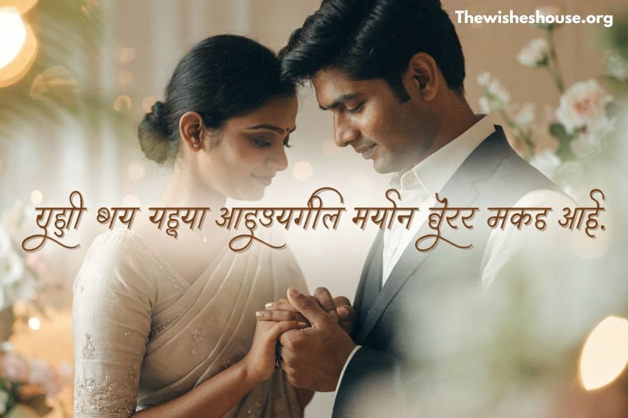 Emotional Anniversary Wishes in Marathi for Husband image featuring a heartfelt Marathi wish with a loving couple.