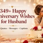 349+ Happy Anniversary Wishes for Husband featured image with a romantic couple celebrating their wedding anniversary