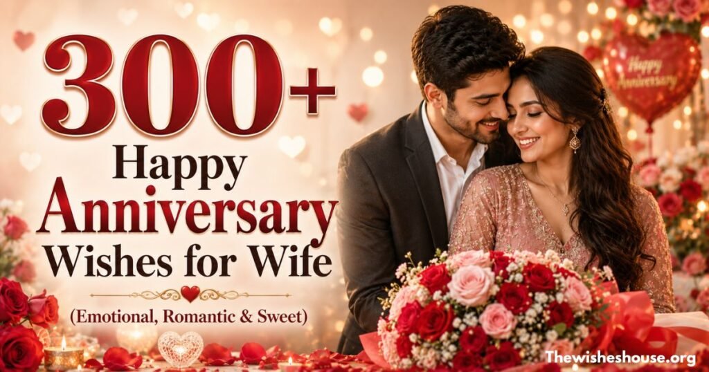 300+ Happy Anniversary Wishes for Wife featuring emotional, romantic, and sweet anniversary messages.