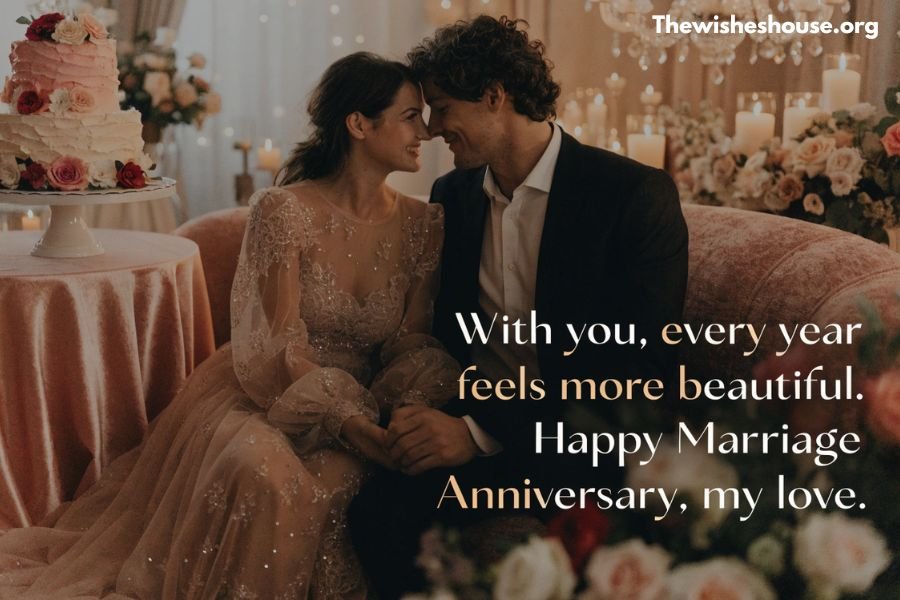 Happy marriage anniversary wish for wife with a loving couple celebrating their special day together