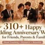 310+ Happy Wedding Anniversary Wishes for Friends, Parents and Family featured image with a joyful family anniversary celebration