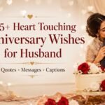 325+ Heart Touching Anniversary Wishes for Husband featured image with a romantic couple celebrating their wedding anniversary