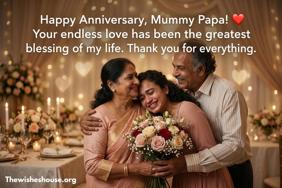 Heart Touching Marriage Anniversary Wishes for Parents from Daughter featuring an emotional anniversary wish for loving parents.