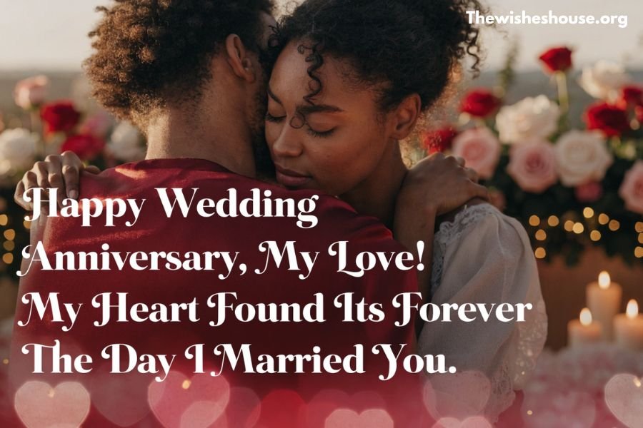 Heart touching wedding anniversary wishes for wife with an emotional anniversary message and romantic married couple.