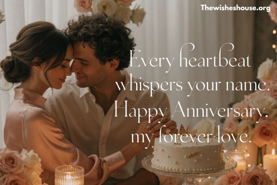 Heart touching wedding anniversary wish for wife with a romantic couple celebrating together