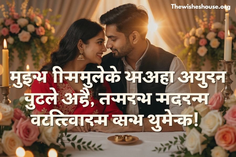Romantic Happy Anniversary Marathi wish with a loving couple celebrating their wedding anniversary