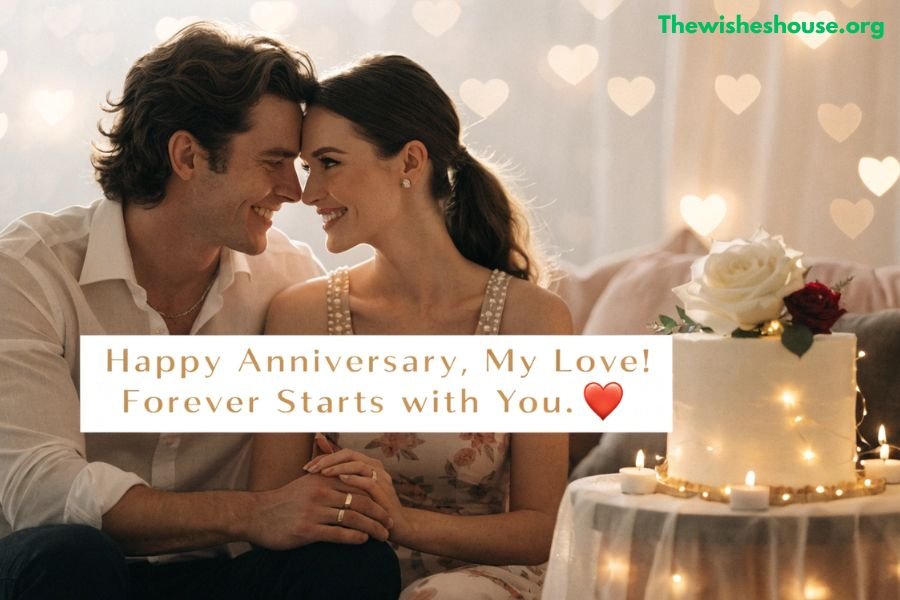Short Happy Anniversary Wishes for Husband Short Happy Anniversary Wishes for Husband image featuring a loving couple celebrating together