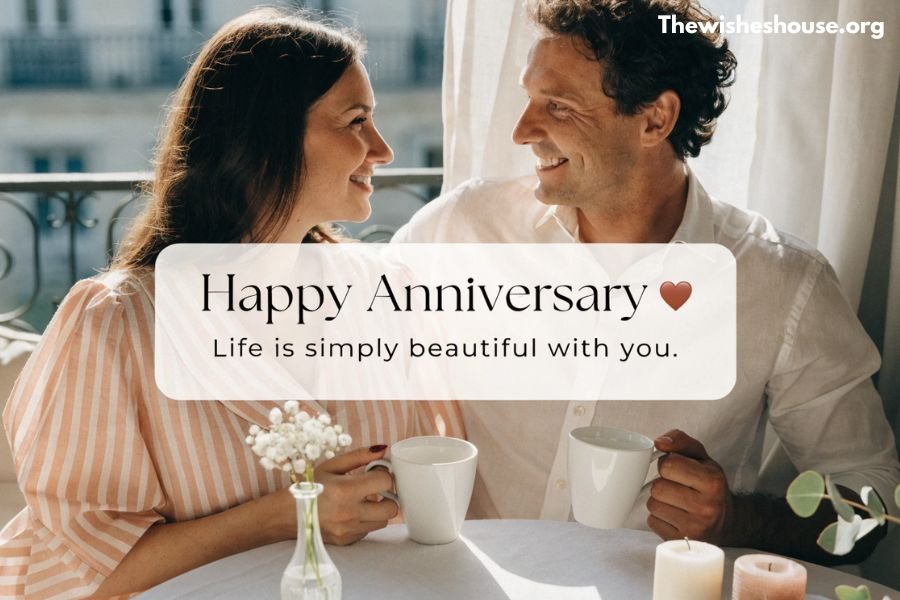 Simple Unique Anniversary Wishes for Husband Simple Unique Anniversary Wishes for Husband image featuring a couple enjoying a peaceful anniversary morning