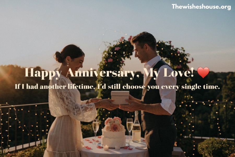Unique Happy Anniversary Wishes for Husband Unique Happy Anniversary Wishes for Husband image featuring a romantic couple celebrating at sunset