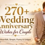 270+ Wedding Anniversary Wishes for Couple featuring a happy married couple celebrating their anniversary with love and joy