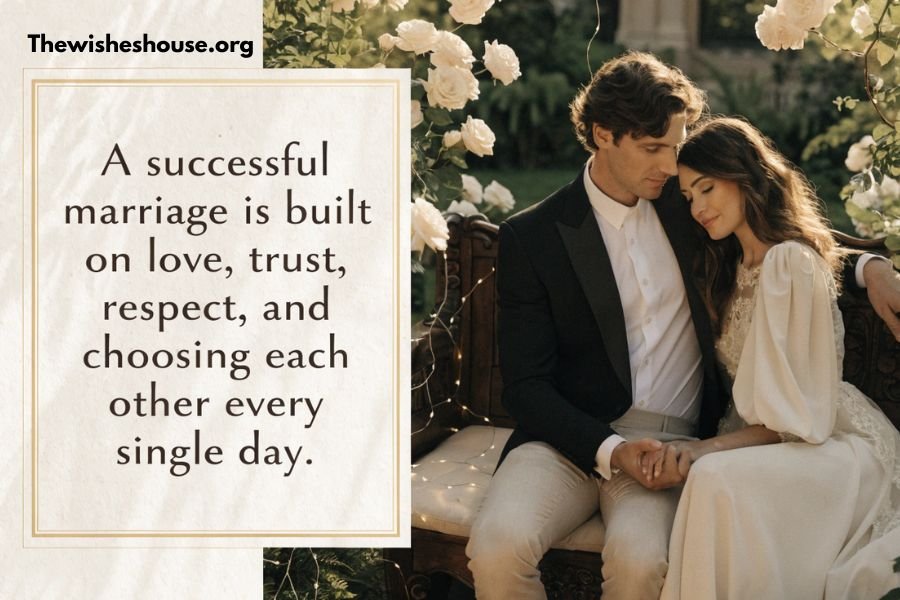 Wedding Anniversary Quotes for Couple image featuring a romantic couple with an inspirational anniversary quote in an elegant garden setting