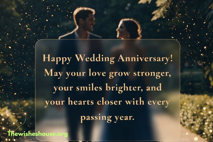 Wedding Anniversary Wishes for Couple Wedding anniversary wishes for couple image featuring a romantic couple with a heartfelt anniversary wish in bold typography