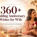 360+ Wedding Anniversary Wishes for Wife featuring a loving husband and wife celebrating their wedding anniversary with romance and happiness