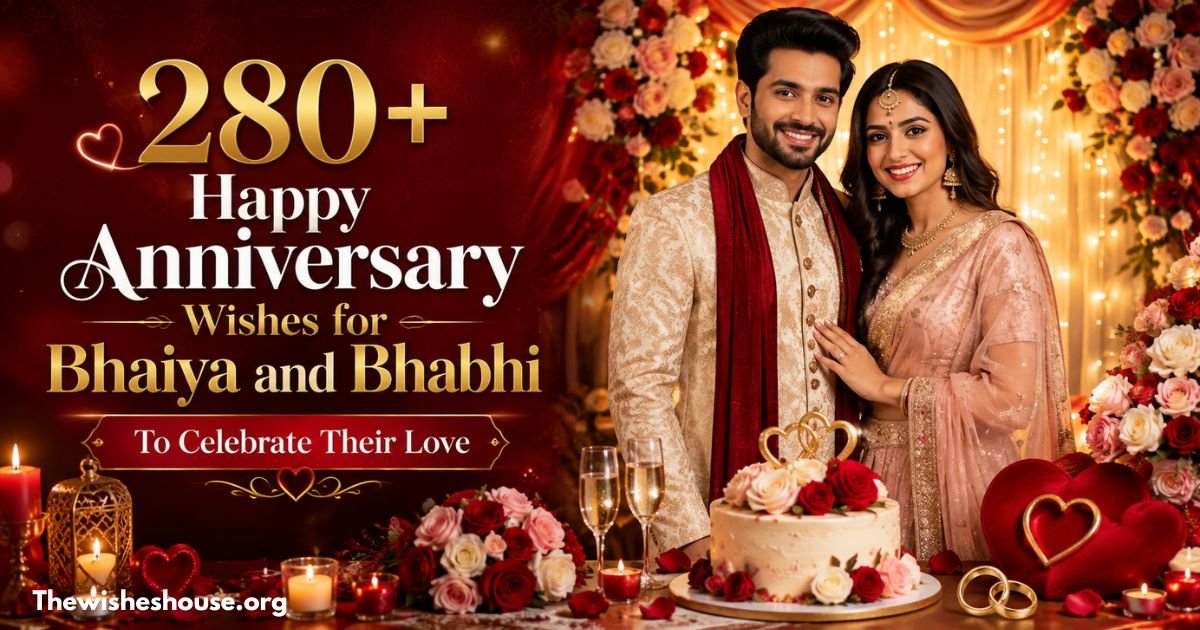 280+ Happy Anniversary Wishes for Bhaiya and Bhabhi celebrating their wedding anniversary with flowers, cake, candles, and family love